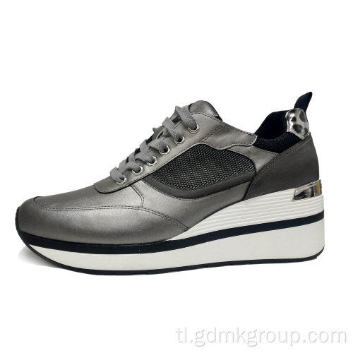 Womens Leather Sport Shoes Pinakasikat na Silver Sneakers